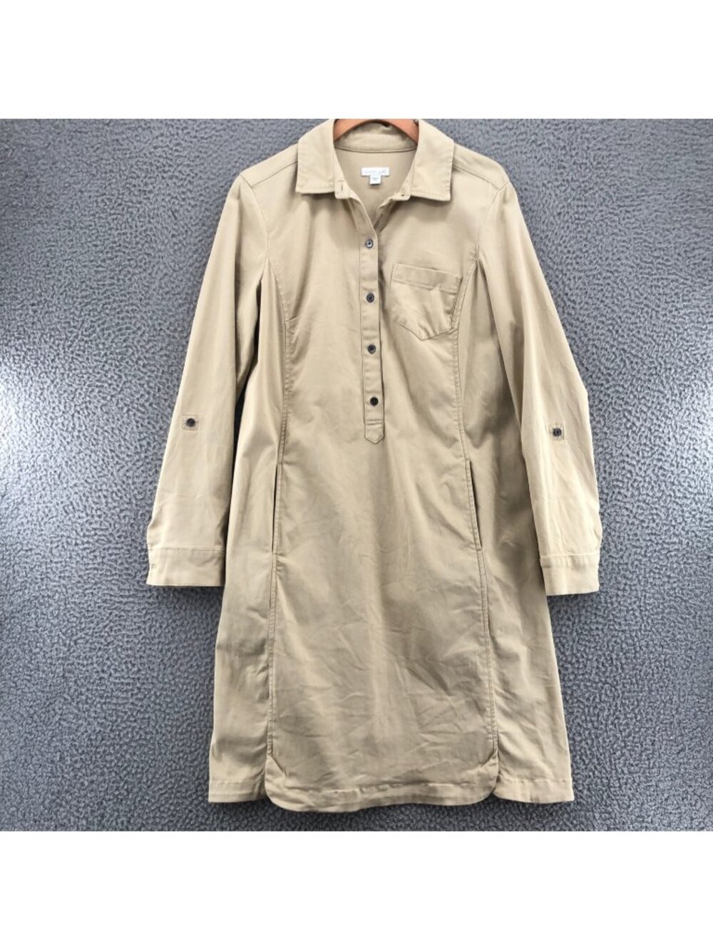 J Jill Dress Womens 6 Beige Live In Chino Button Up Shirt Cotton Stretch Pockets